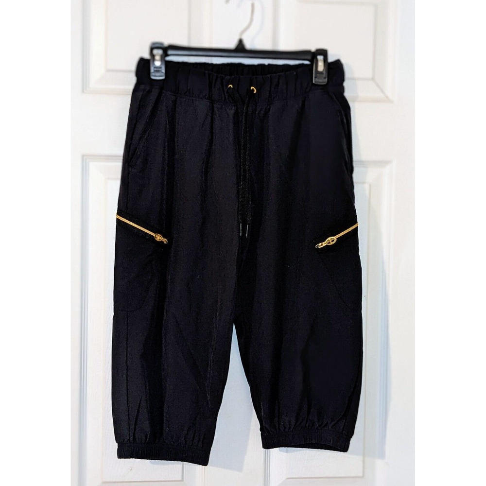 Under Armour Womens Small Elastic‎ Waist Semi Fitted Capri Pants Black Gold